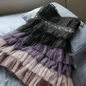 Black and Gray Strapless Tiered Party Dress